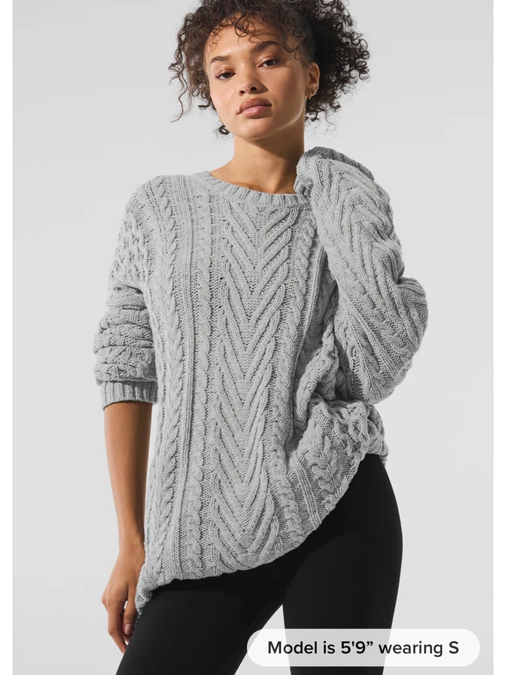 Cable Knit Crewneck Sweater - Light Gray